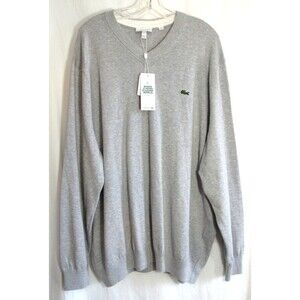 Lacoste Gray V Neck Regular Fit Long Sleeve Pullover Sweater Size 3XL NWT
